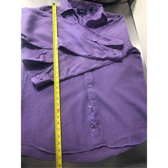 Faconnable Men’s Solid Purple Linen Long Sleeve Collared Button Up Shirt Size XL - Picture 5 of 9